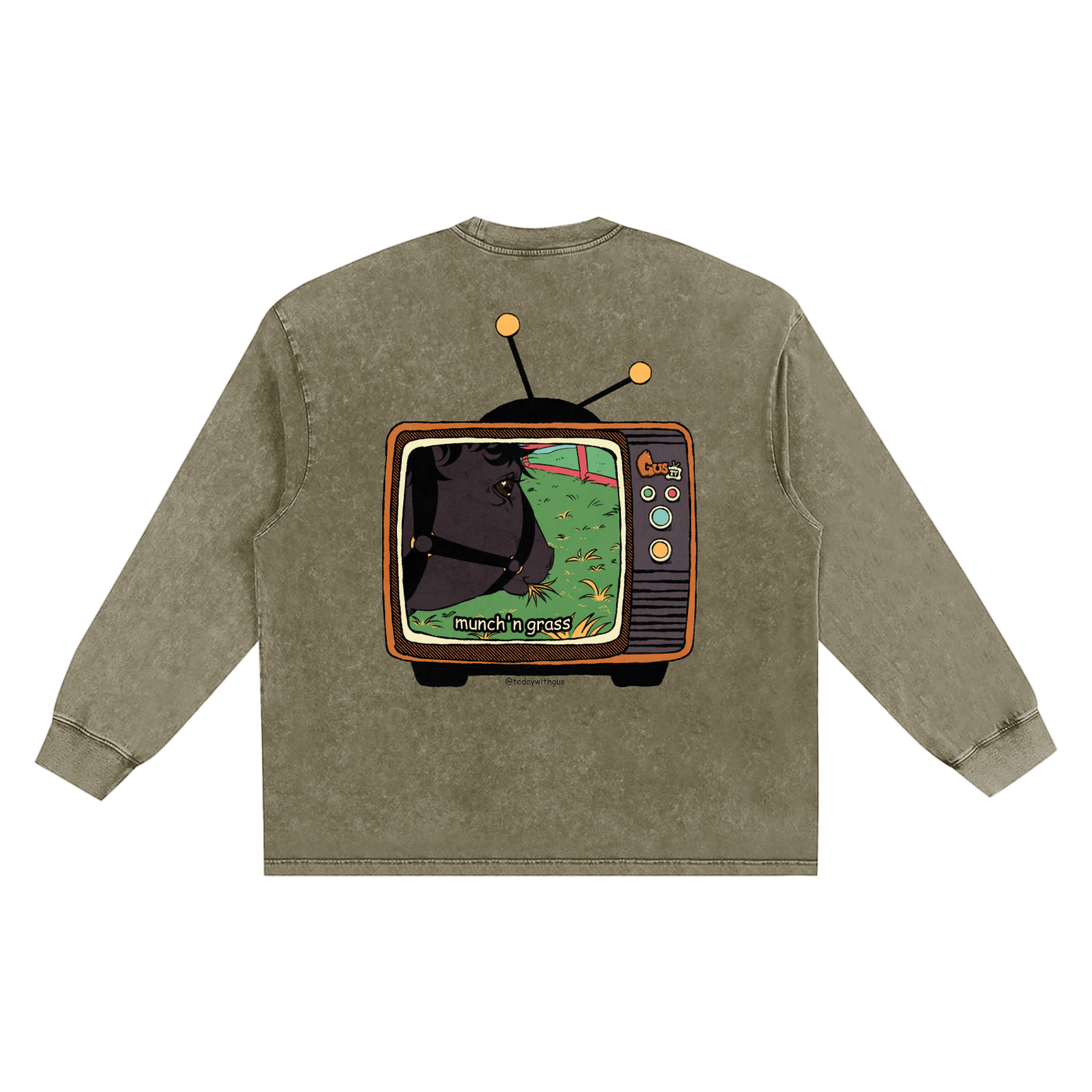 "munch'n grass" Snow Washed Frayed Edge T-Shirt