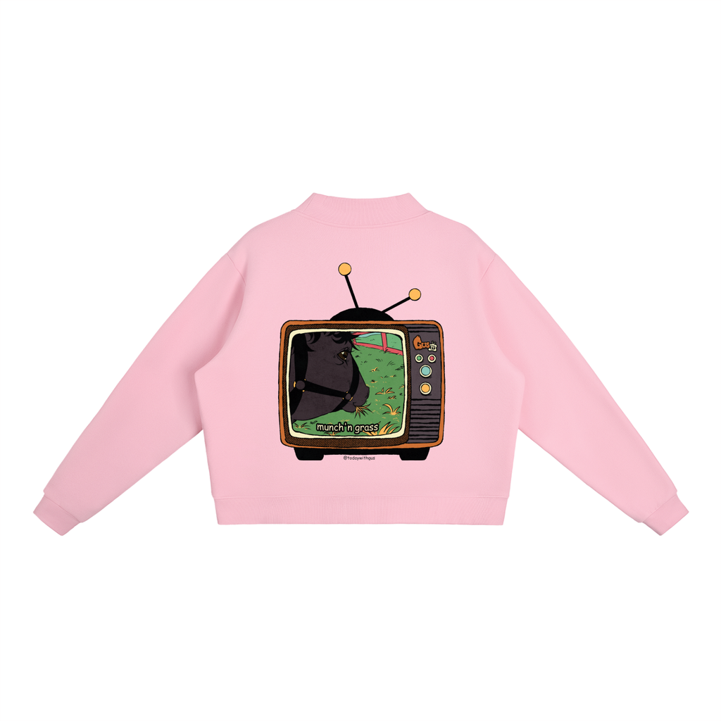 "munch'n grass" Mock-Neck Crew Sweatshirt