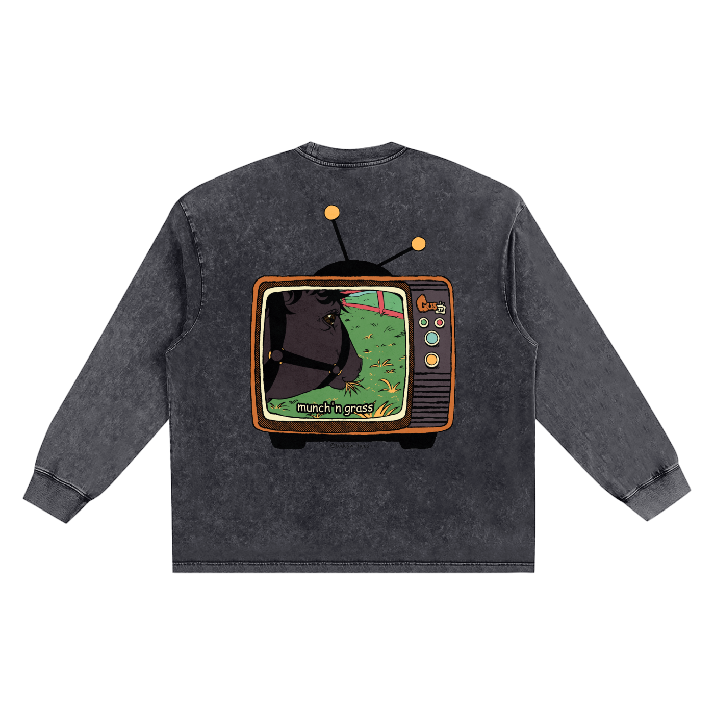 "munch'n grass" Snow Washed Frayed Edge T-Shirt