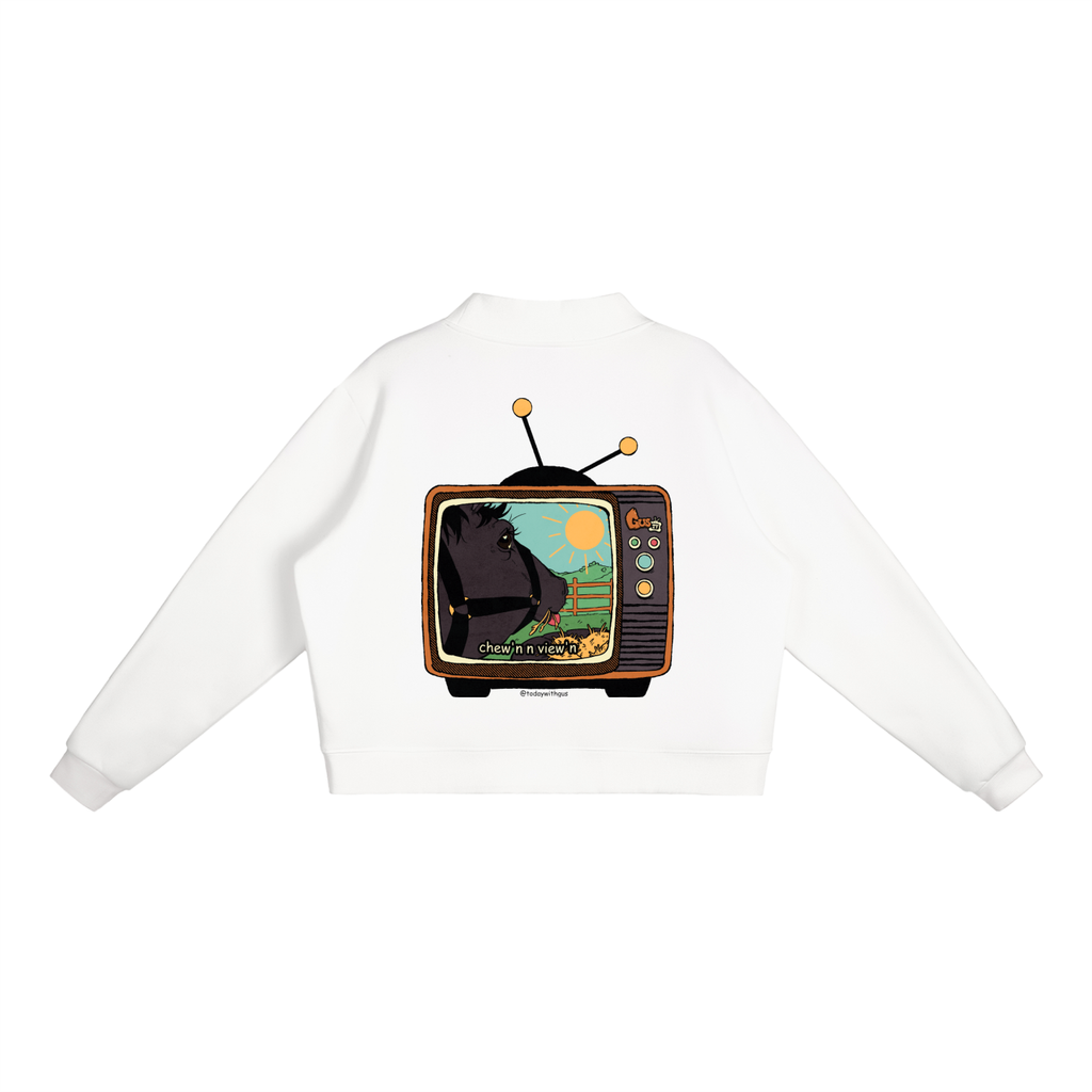 "chew'n n view'n" Mock-Neck Crew Sweatshirt