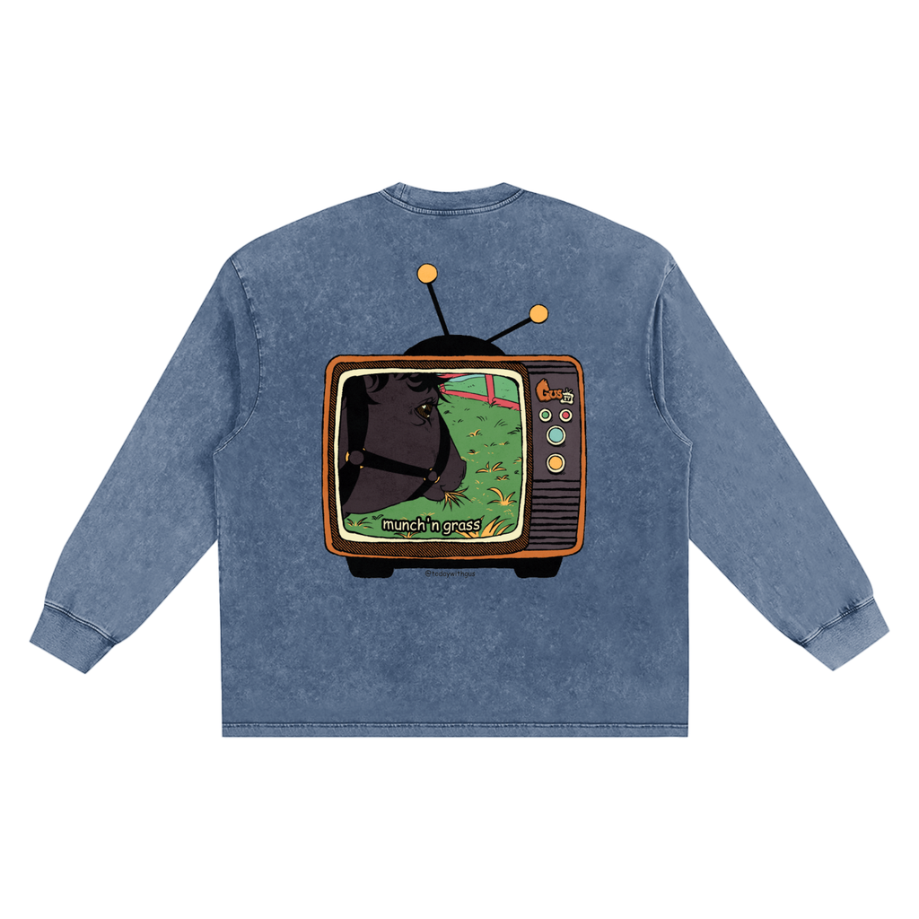 "munch'n grass" Snow Washed Frayed Edge T-Shirt