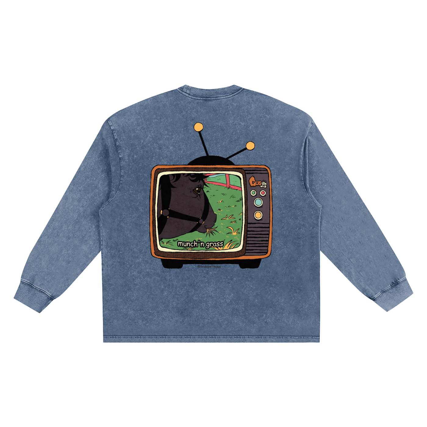 "munch'n grass" Snow Washed Frayed Edge T-Shirt