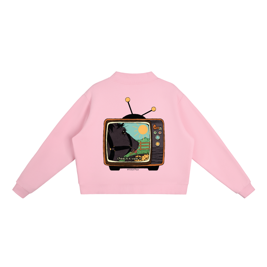 "chew'n n view'n" Mock-Neck Crew Sweatshirt
