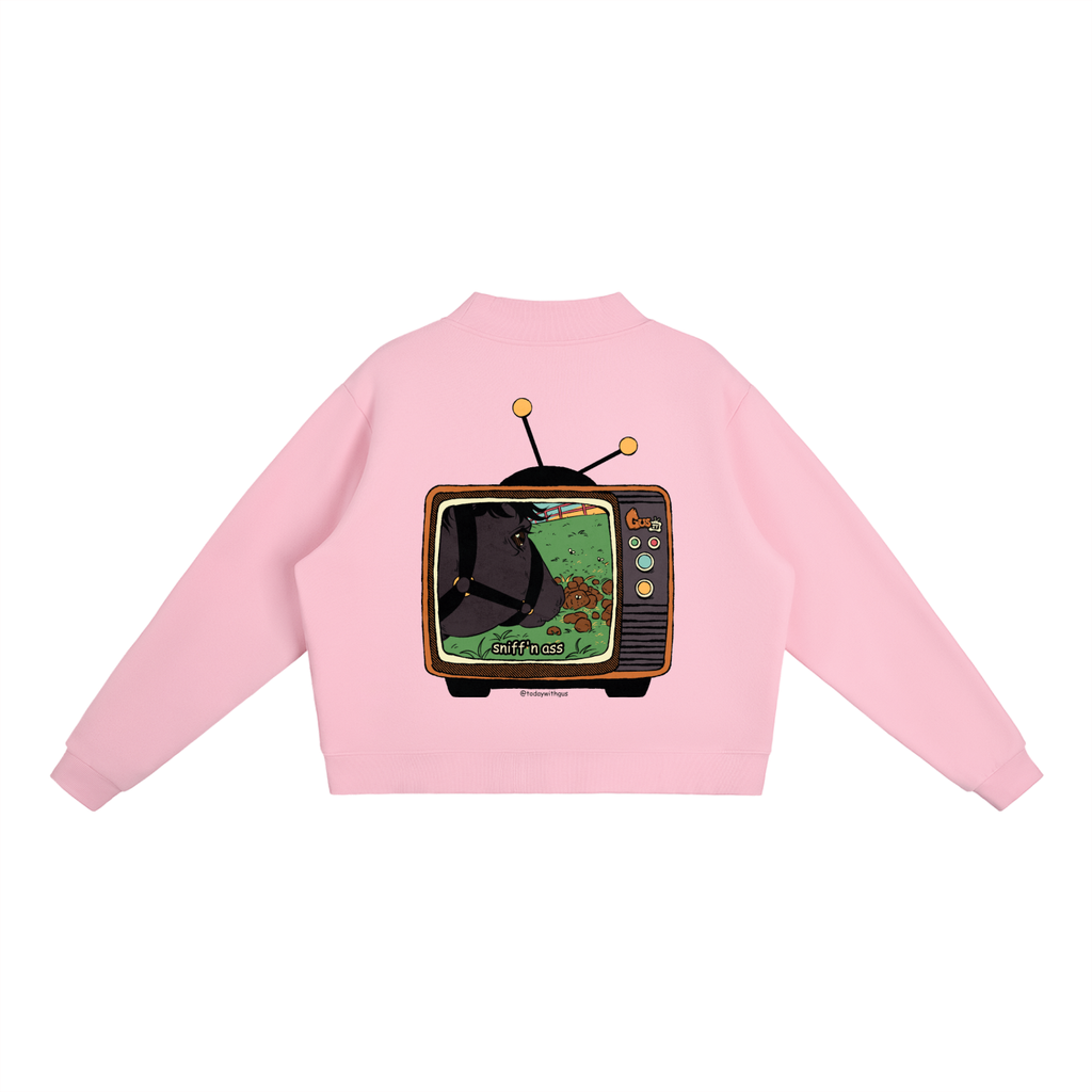 "sniff'n ass" Fleece Mock-Neck Crew Sweatshirt