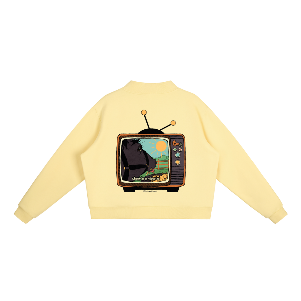"chew'n n view'n" Mock-Neck Crew Sweatshirt
