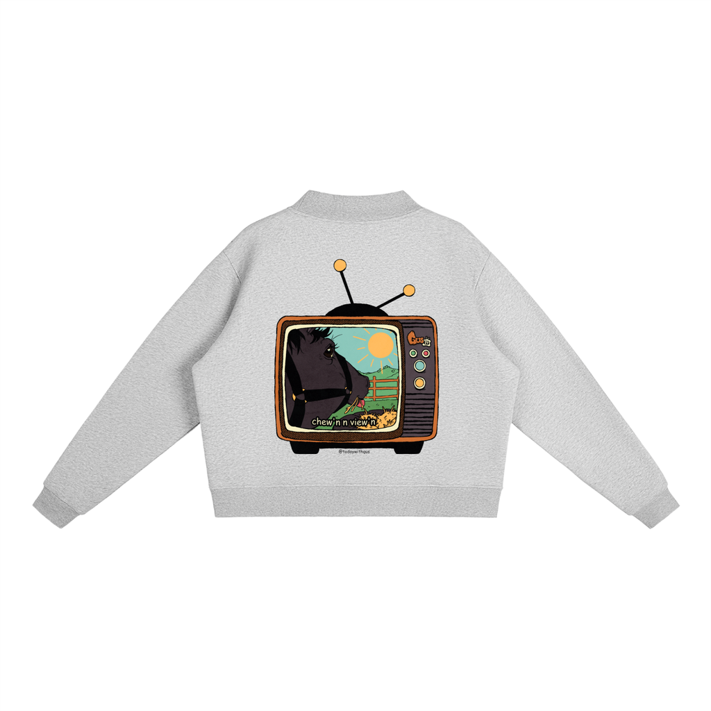 "chew'n n view'n" Mock-Neck Crew Sweatshirt