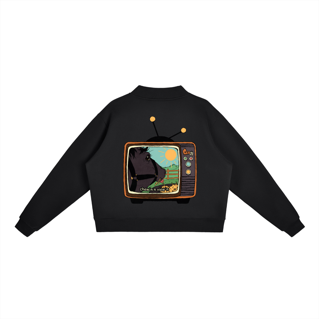 "chew'n n view'n" Mock-Neck Crew Sweatshirt