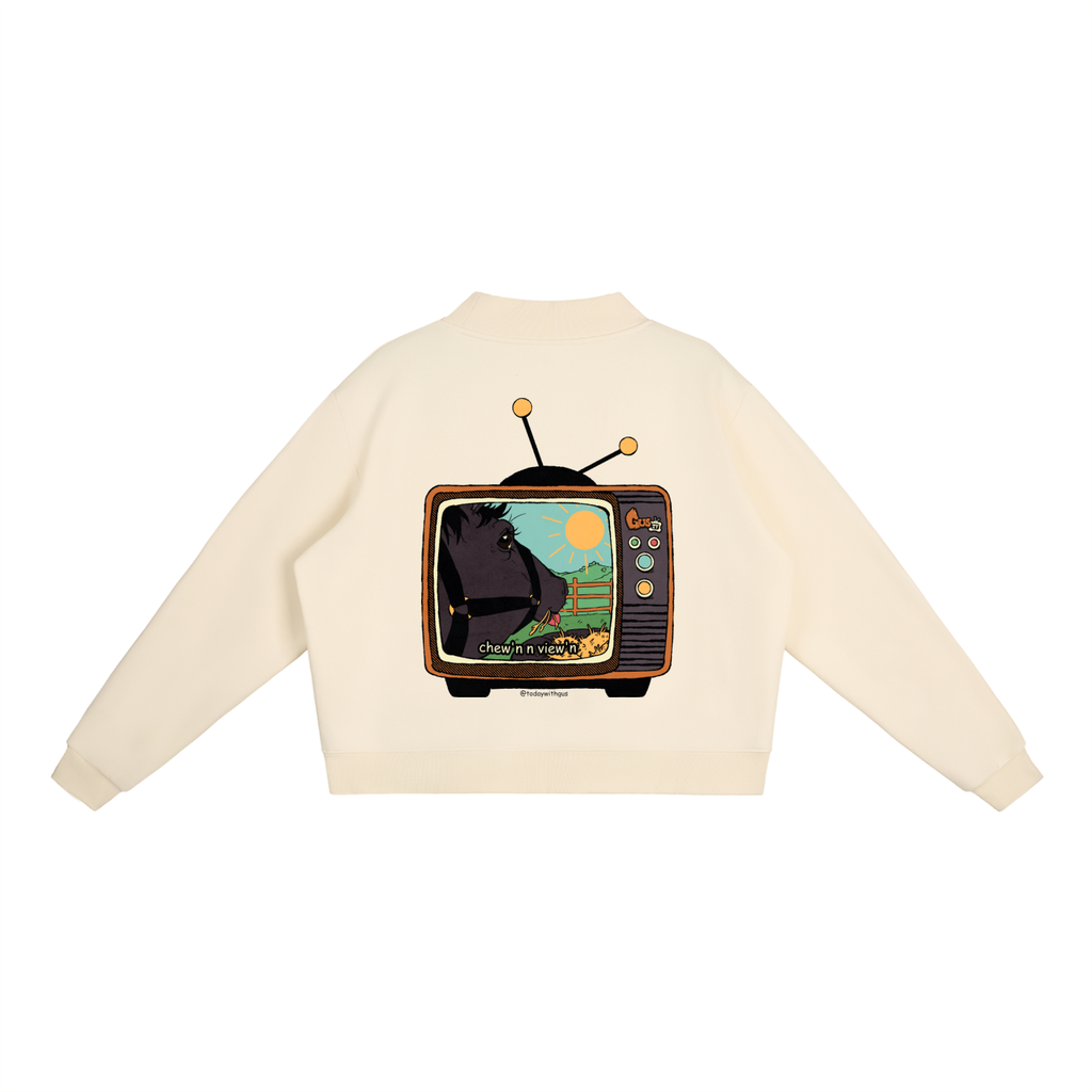 "chew'n n view'n" Mock-Neck Crew Sweatshirt